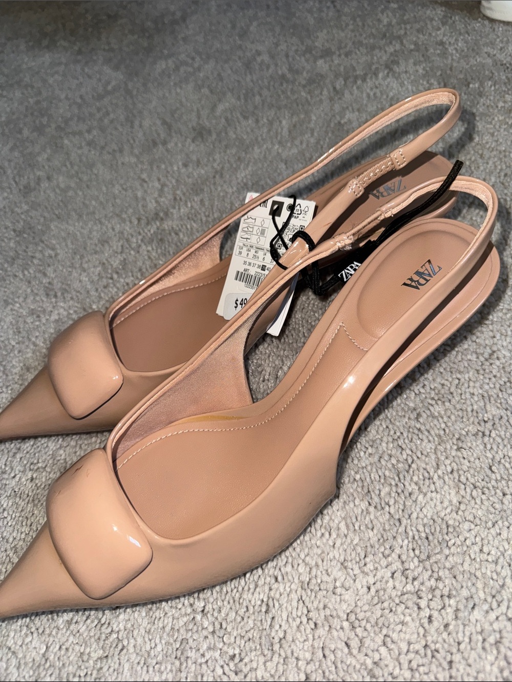 ZARA Patent Pointed Slingback Pumps in Blush - Picture 3 of 4